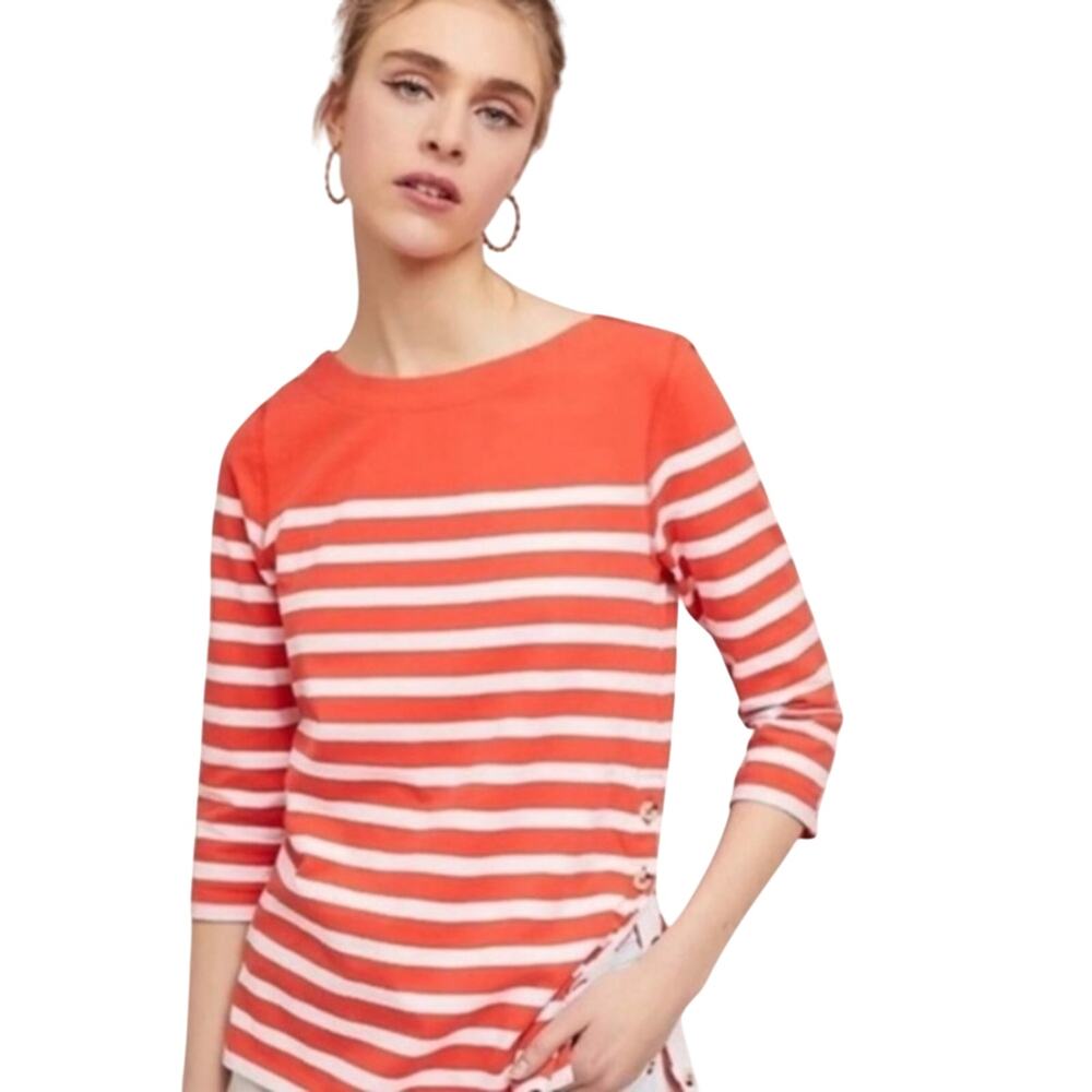 Anthropologie Maeve Orange Stripe Bonnie Blouse Women's Size XS